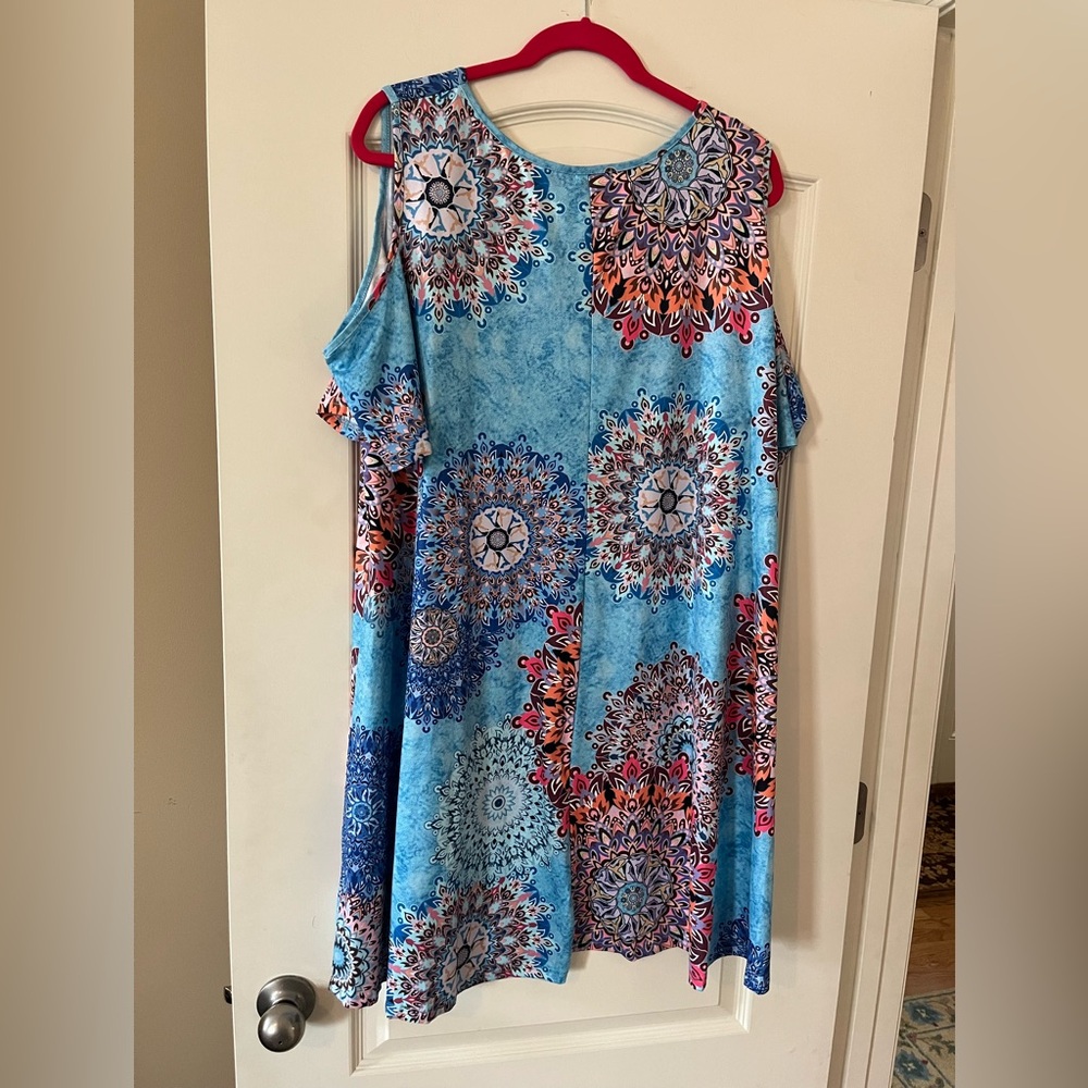 New! Blue Time Brand Summer Cold Shoulder Short Sleeve Dress Sz 3X - Picture 2 of 16